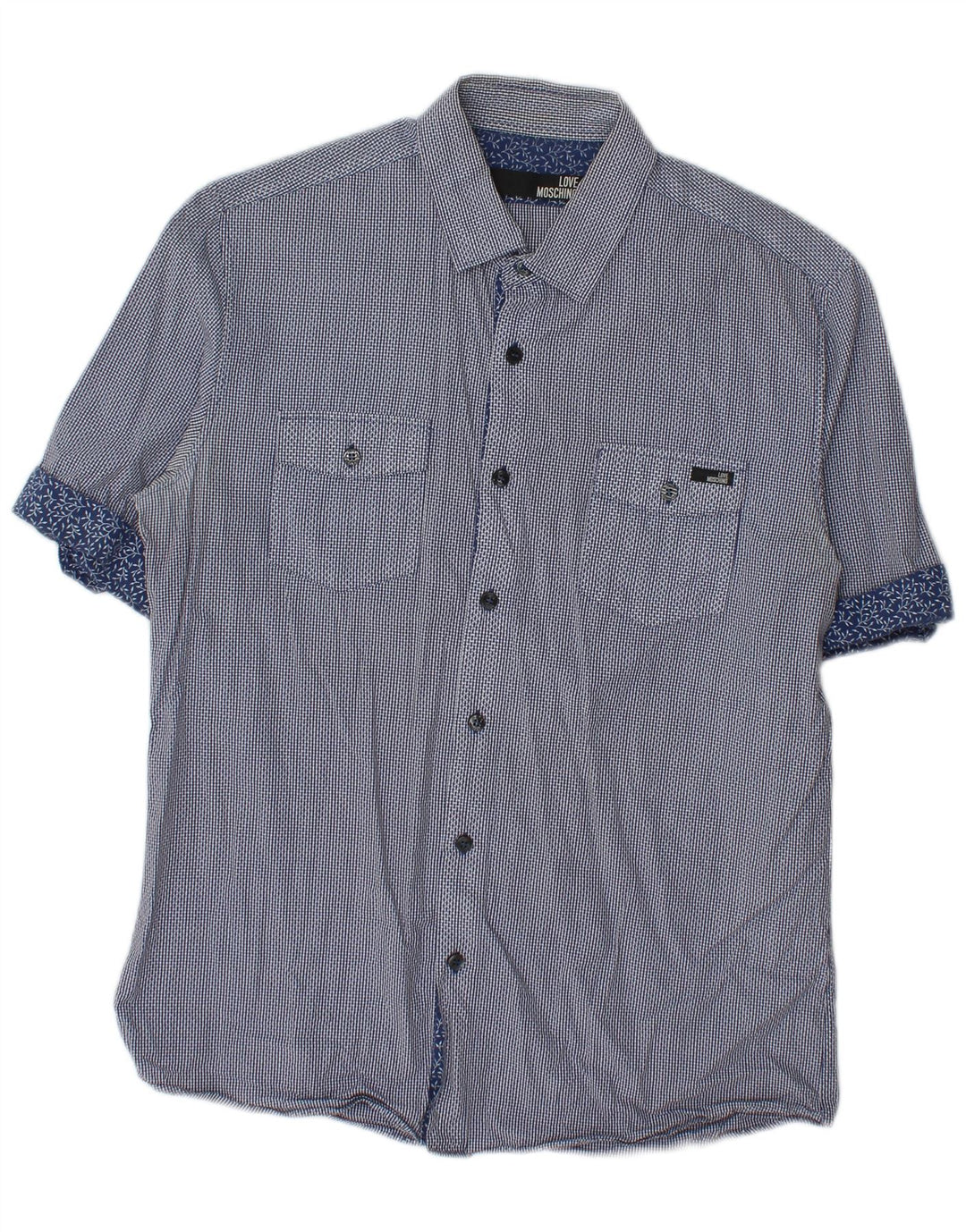 Moschino Herren-Kurzarmhemd, große blaue Gingham-Baumwolle