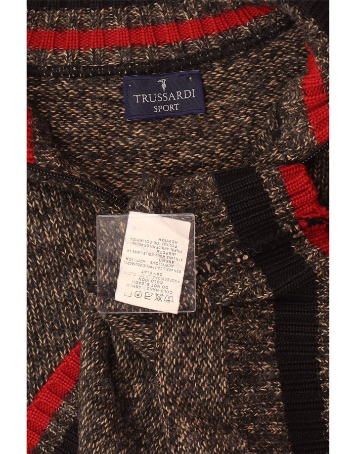 TRUSSARDI Herren-Pullover mit Reißverschluss am Hals, Mittelbraun geflecktes Acryl
