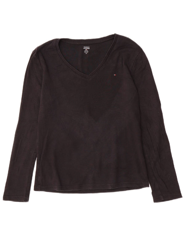 Tommy Hilfiger Damen Top Langarm UK 14 Große schwarze Baumwolle