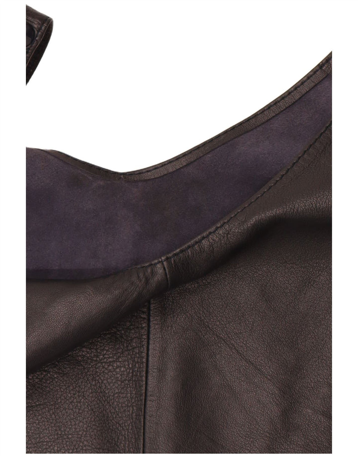 VINTAGE Damen Leder Crop Top UK 12 Medium Schwarz