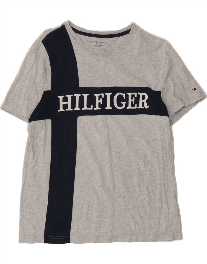 TOMMY HILFIGER Mens Graphic T-Shirt Top Medium Grey Colourblock Cotton Vintage Tommy Hilfiger and Second-Hand Tommy Hilfiger from Messina Hembry 