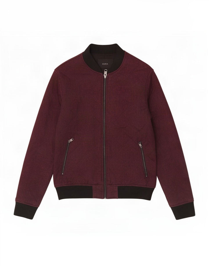 Zara Herren Bomberjacke UK 36 Small Burgund Colourblock Polyester
