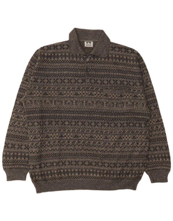 Enzo Goti Herren-Pullover mit Rollkragen, 2XL, graue Fair-Isle-Wolle