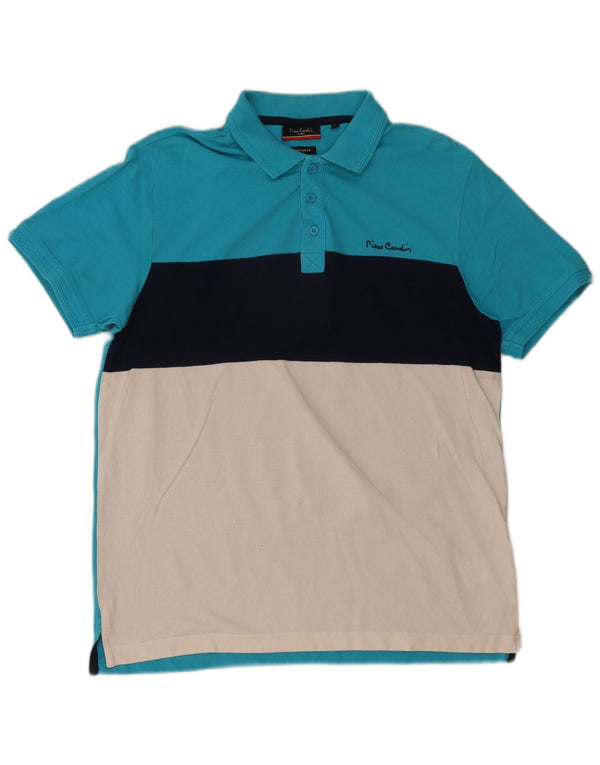 PIERRE CARDIN Mens Regular Fit Polo Shirt Large Blue Colourblock Cotton