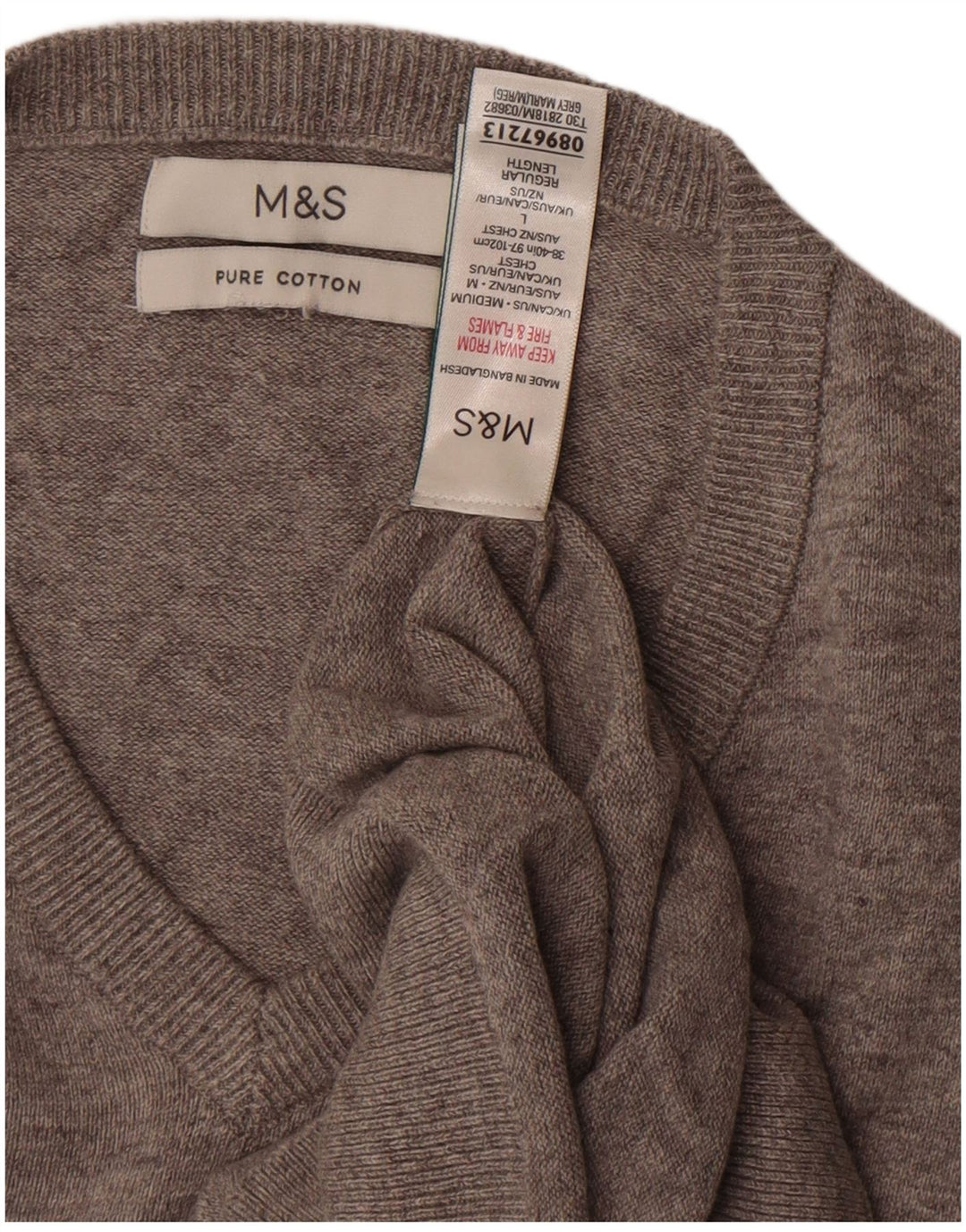 Marks & Spencer Herren-Pullover mit V-Ausschnitt, groß, aus grauer Baumwolle