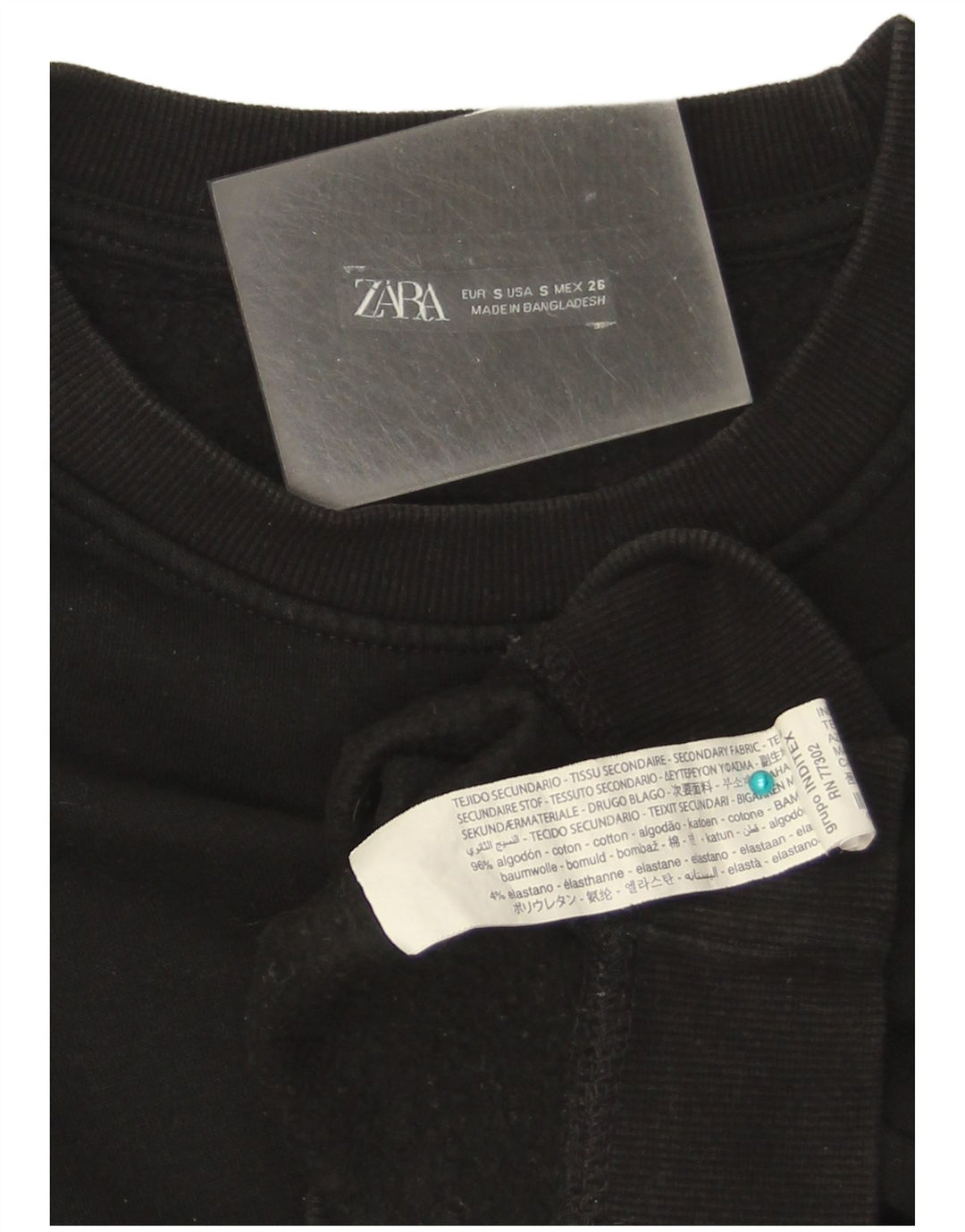 Zara Damen Crop Sweatshirt Pullover UK 10 Small Schwarz Baumwolle