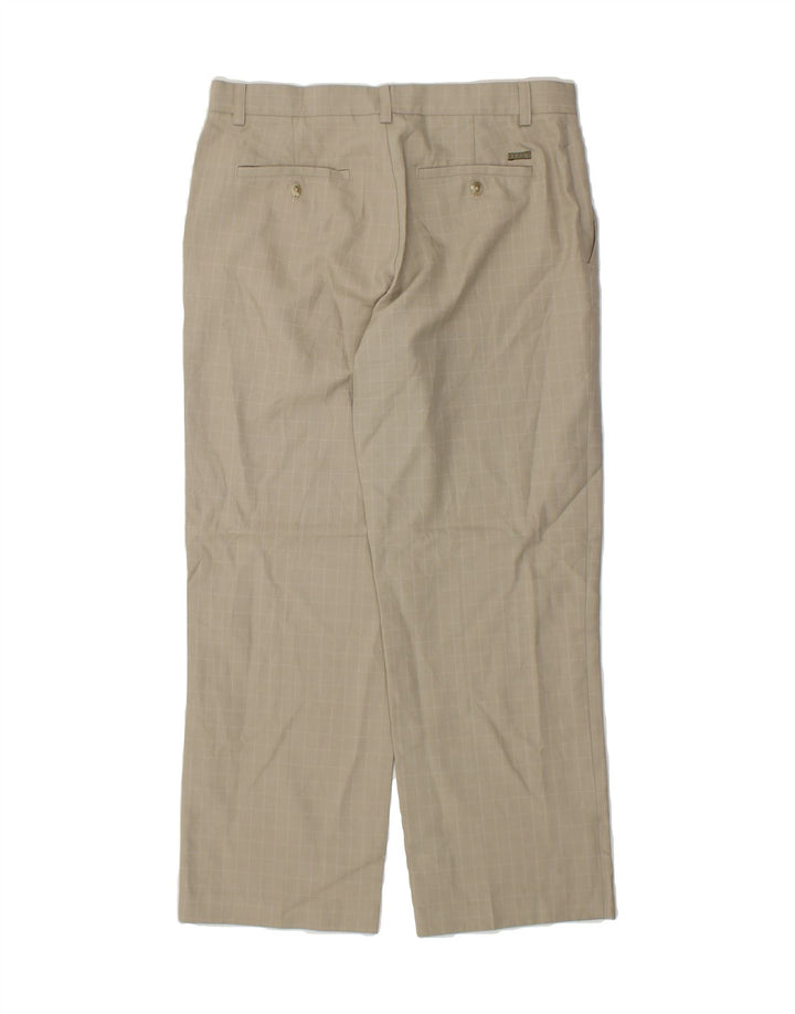 IZOD Mens Golf Straight Chino Trousers W34 L30 Beige Check Polyester Vintage Izod and Second-Hand Izod from Messina Hembry 