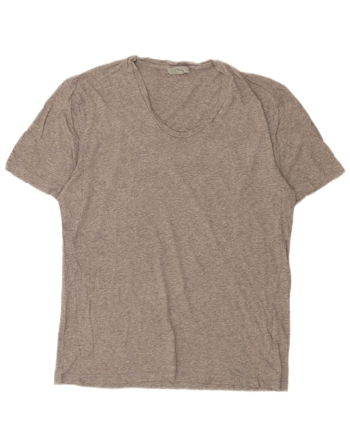 Cos Herren-T-Shirt-Oberteil aus mittelgrau gesprenkelter Baumwolle