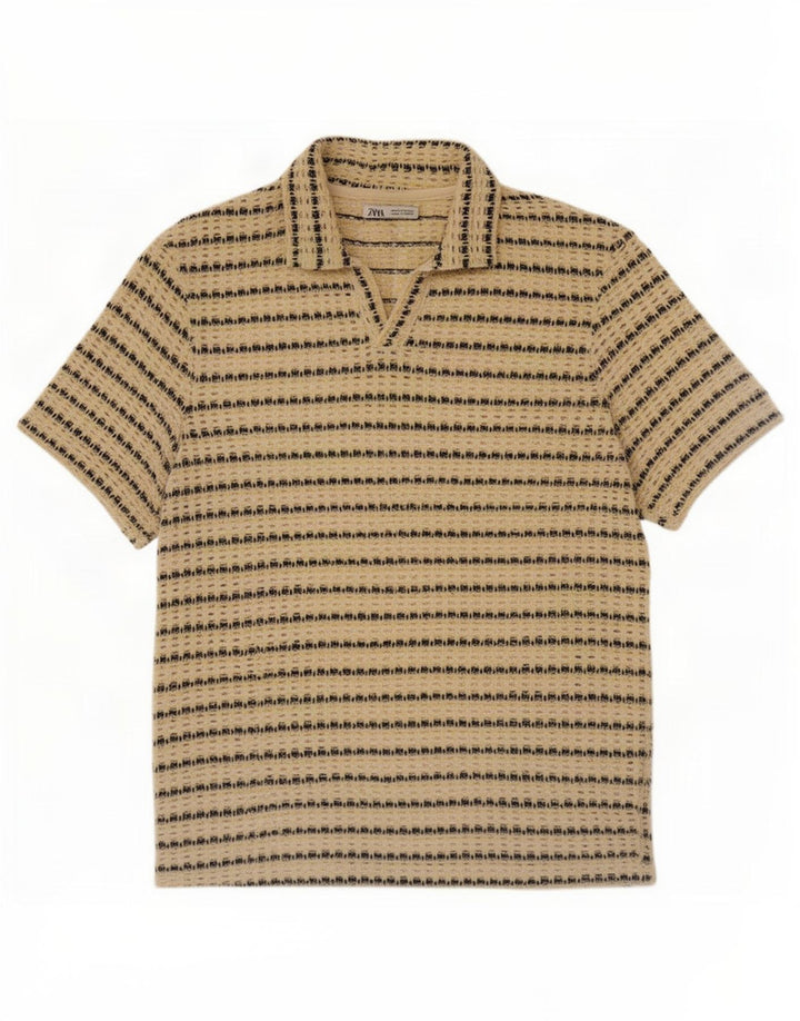 Durchsichtiges Poloshirt für Herren von Zara aus mittelgelber, gestreifter Baumwolle
