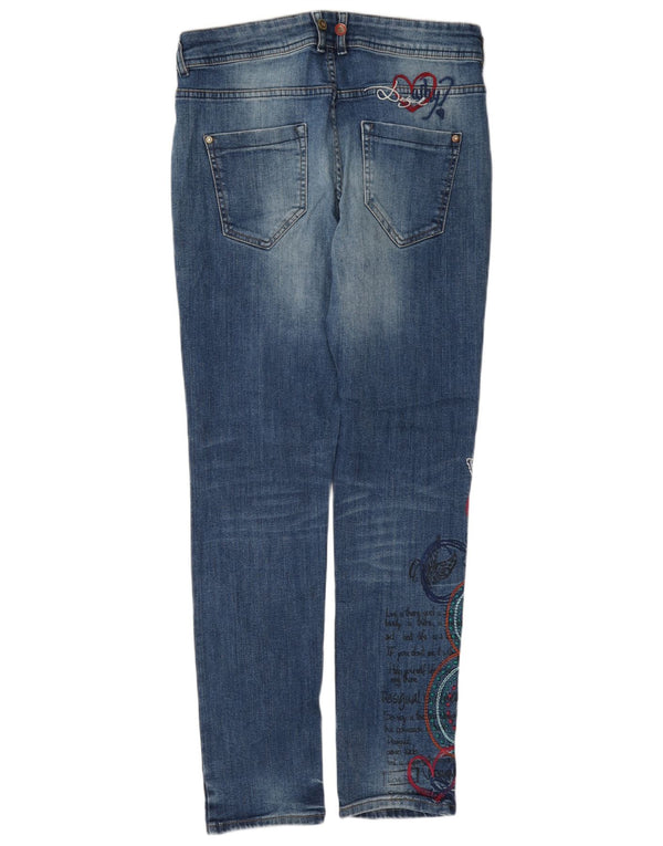 Desigual Damen Graphic Slim Jeans W28 L31 Blau geblümte Baumwolle