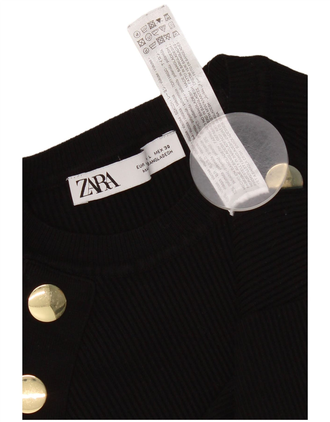 Zara Damen Crop Top Langarm UK 14 Große schwarze Viskose