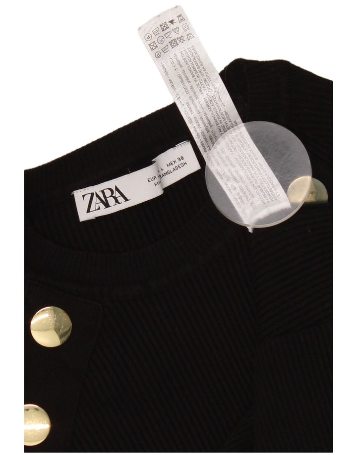 Zara Damen Crop Top Langarm UK 14 Große schwarze Viskose