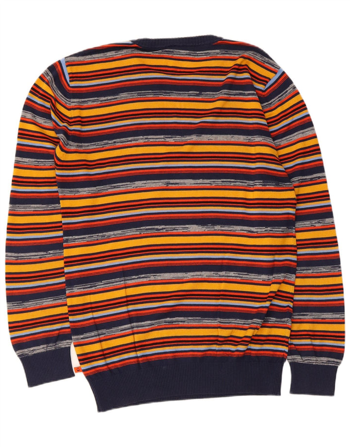 Benetton Herren-Pullover mit Rundhalsausschnitt, mittelgroß, mehrfarbig, gestreift, Baumwolle