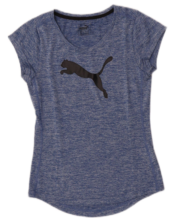 Puma Womens Graphic T-Shirt Top UK 8 Small Blau geflecktes Polyester