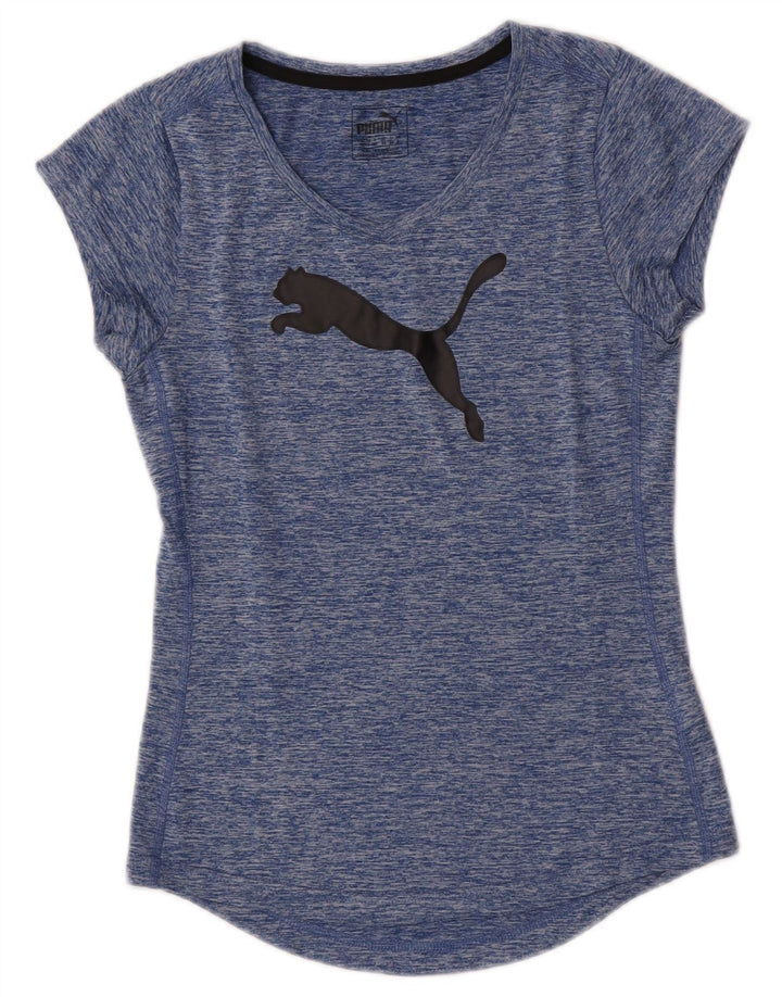 Puma Womens Graphic T-Shirt Top UK 8 Small Blau geflecktes Polyester
