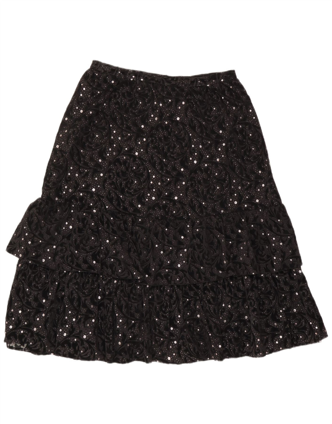 Vintage Damen Stufenrock IT 44 Medium W30 Schwarz Paisley Polyamid