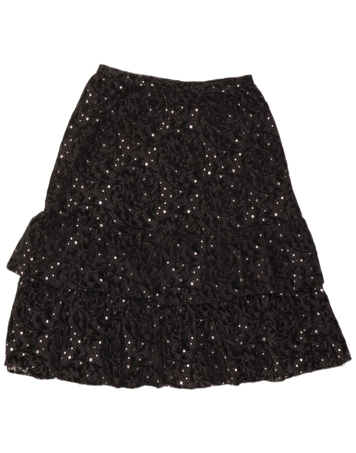 Vintage Damen Stufenrock IT 44 Medium W30 Schwarz Paisley Polyamid