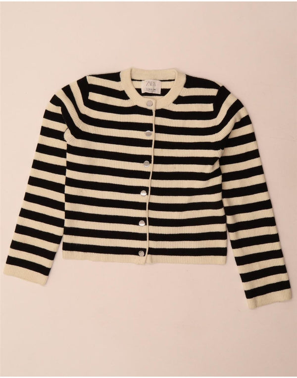 Zara Crop Cardigan für Mädchen, 13–14 Jahre, schwarz gestreift, Viskose