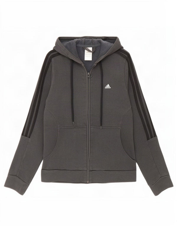 Adidas Womens Zip Hoodie Sweater UK 14 Medium Grey Cotton