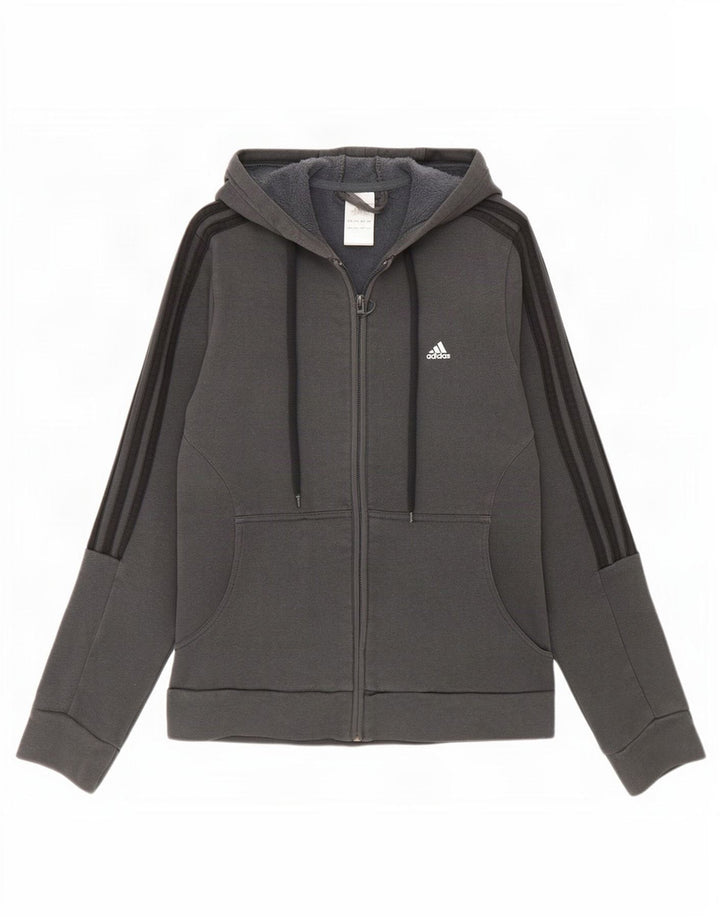 Adidas Damen Zip Hoodie Pullover UK 14 Mittelgraue Baumwolle
