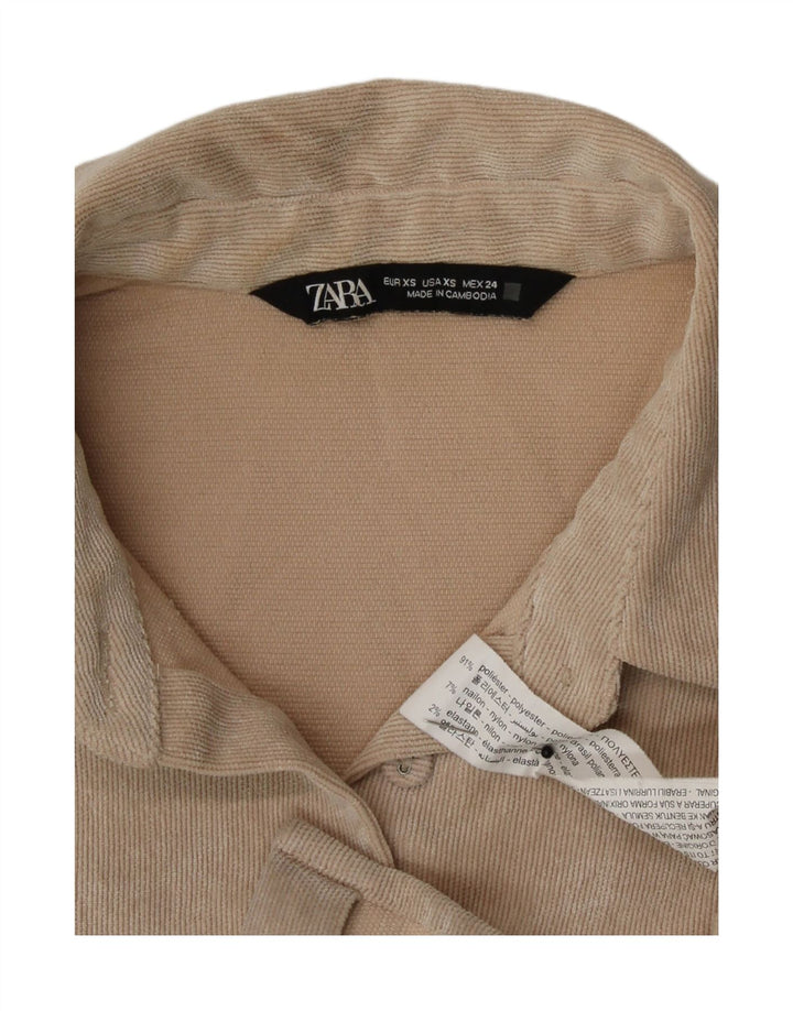 Zara Damen Übergroßes Cordhemd UK 6 XS Beige Polyester