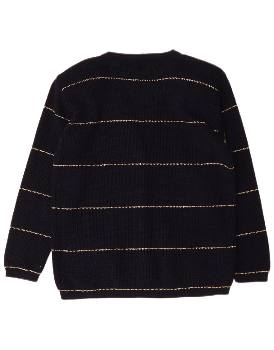Kyber Damen-Cardigan-Pullover UK 16 Große marineblau gestreifte Wolle