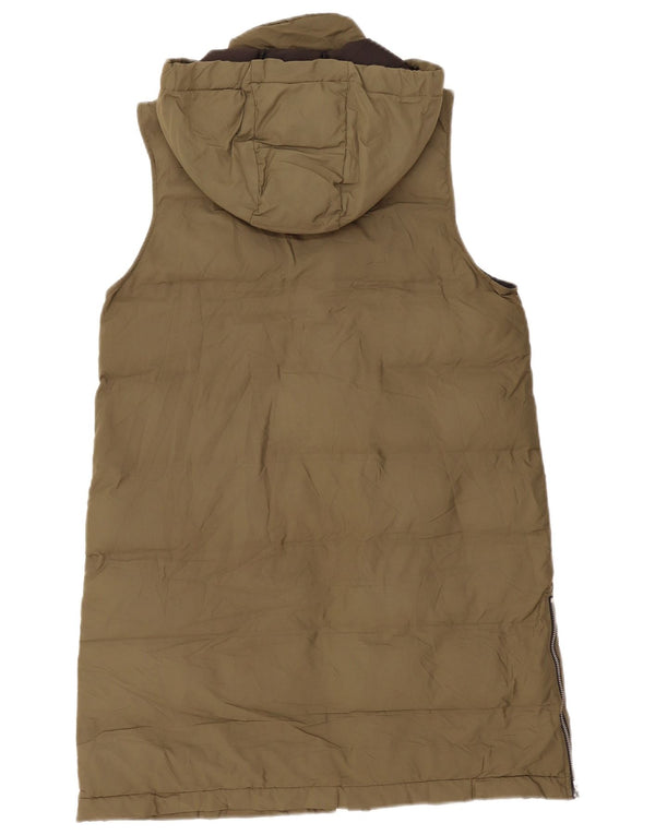 Zara Womens Hooded Longline Wattierte Weste UK 12 Medium Khaki