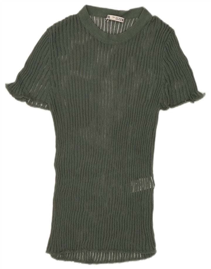 Zara Damen Strickblusenoberteil UK 8 Small Grüne Viskose