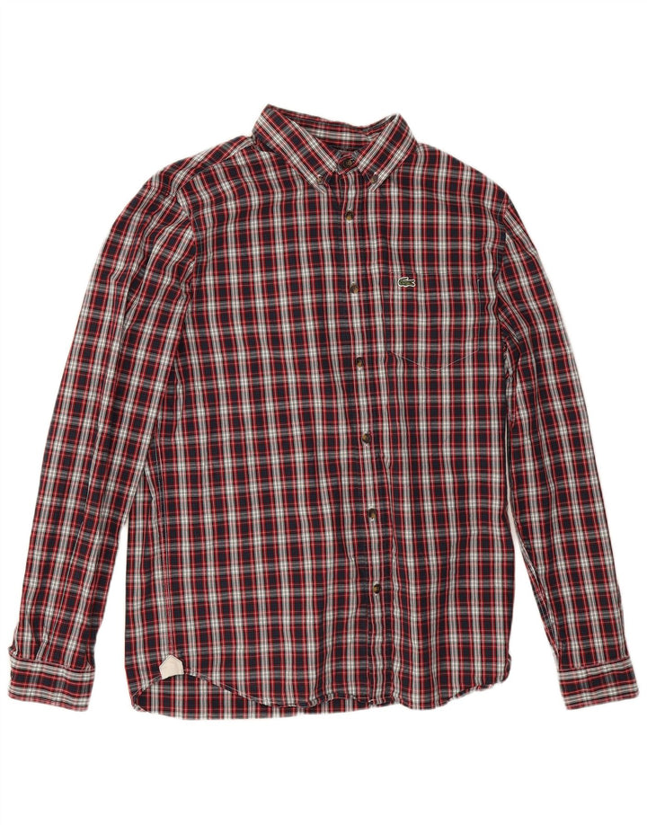 Lacoste Herren-Flanellhemd mit normaler Passform, Größe 40, mittelrot, kariert, Baumwolle