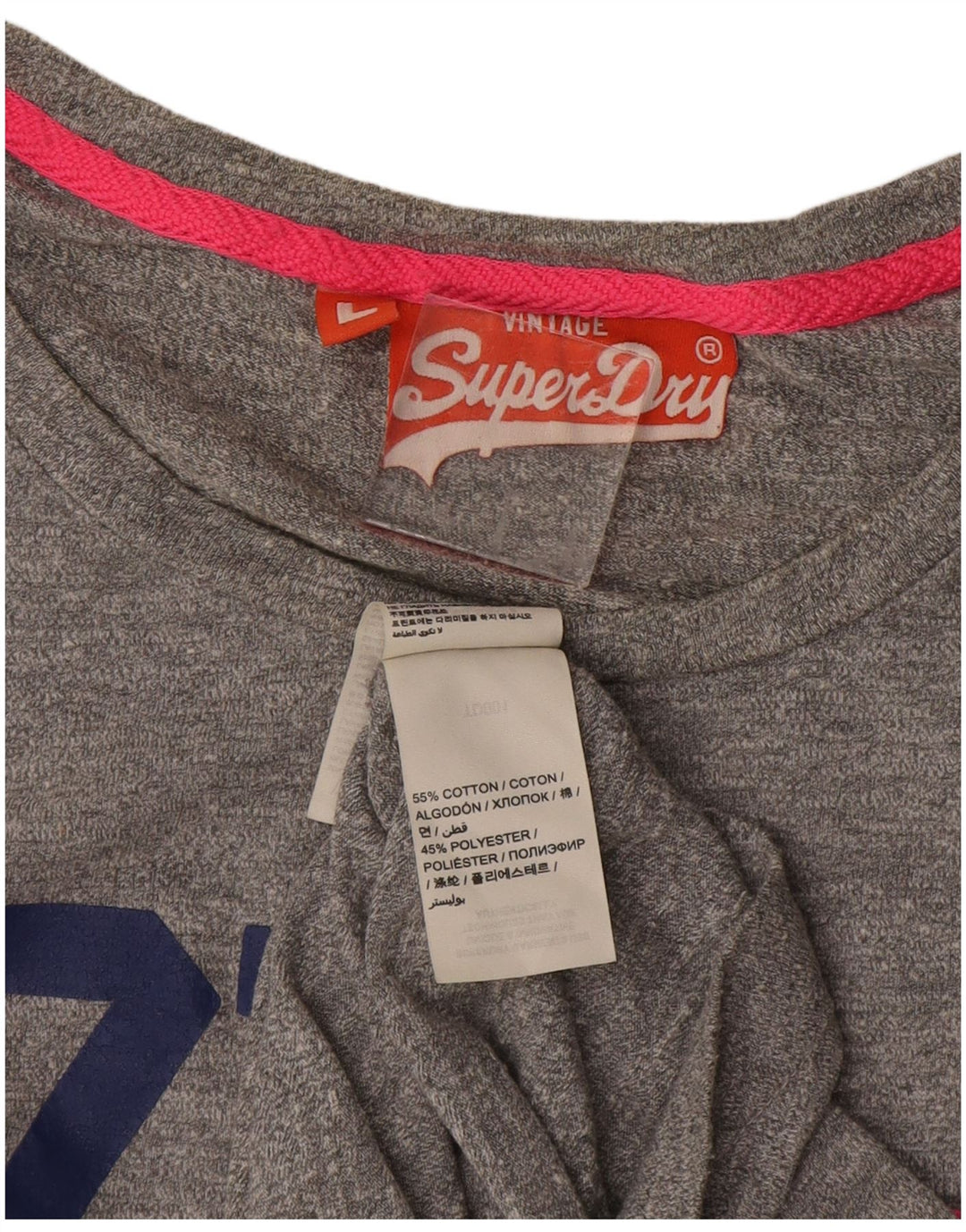 Superdry Damen Grafik-T-Shirt-Oberteil UK 14 Large Grau Baumwolle