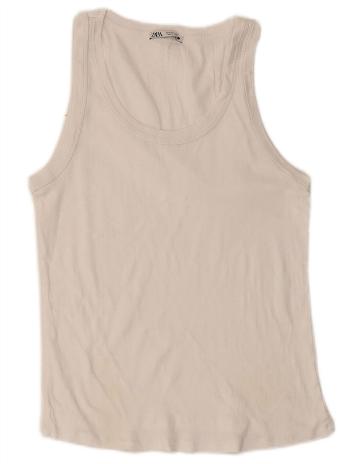 Zara Damen Weste Top UK 12 Medium Weiß