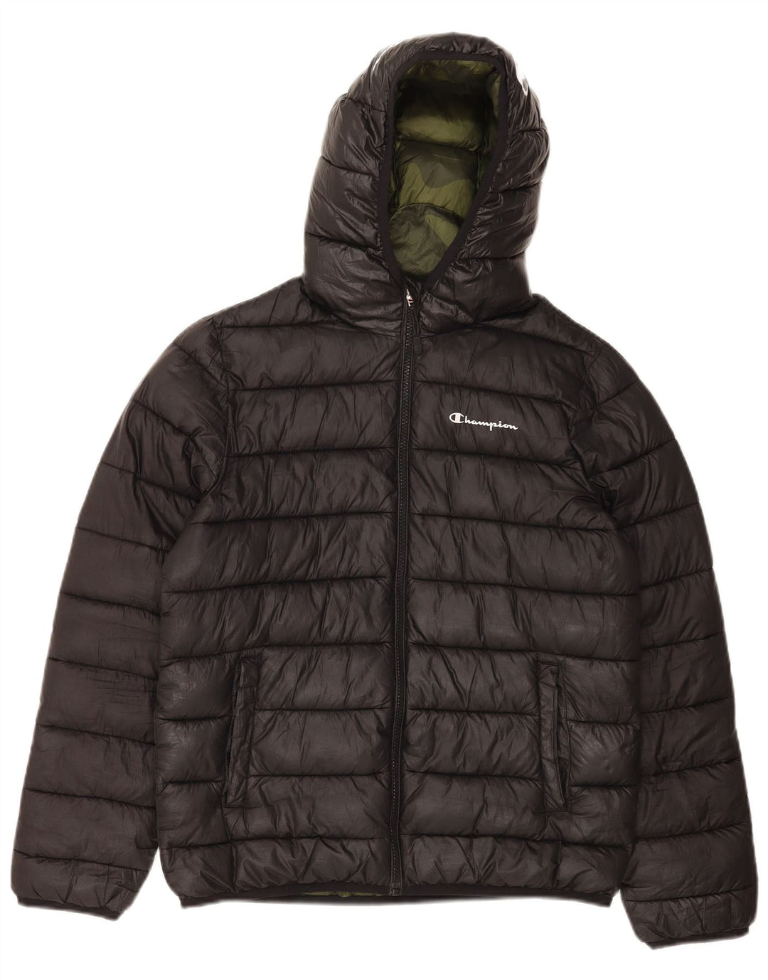 Champion Womens Hooded Wattierte Jacke UK 12 Mittelschwarzes Polyester