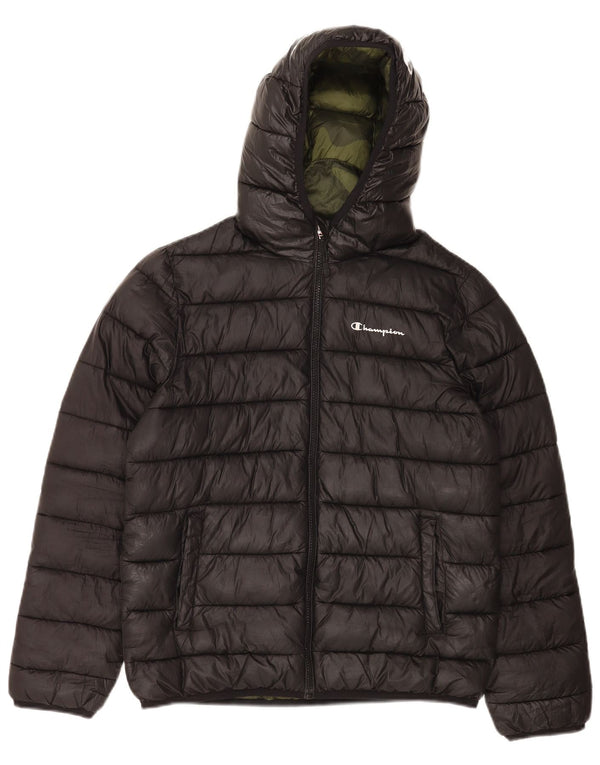 Champion Womens Hooded Wattierte Jacke UK 12 Mittelschwarzes Polyester