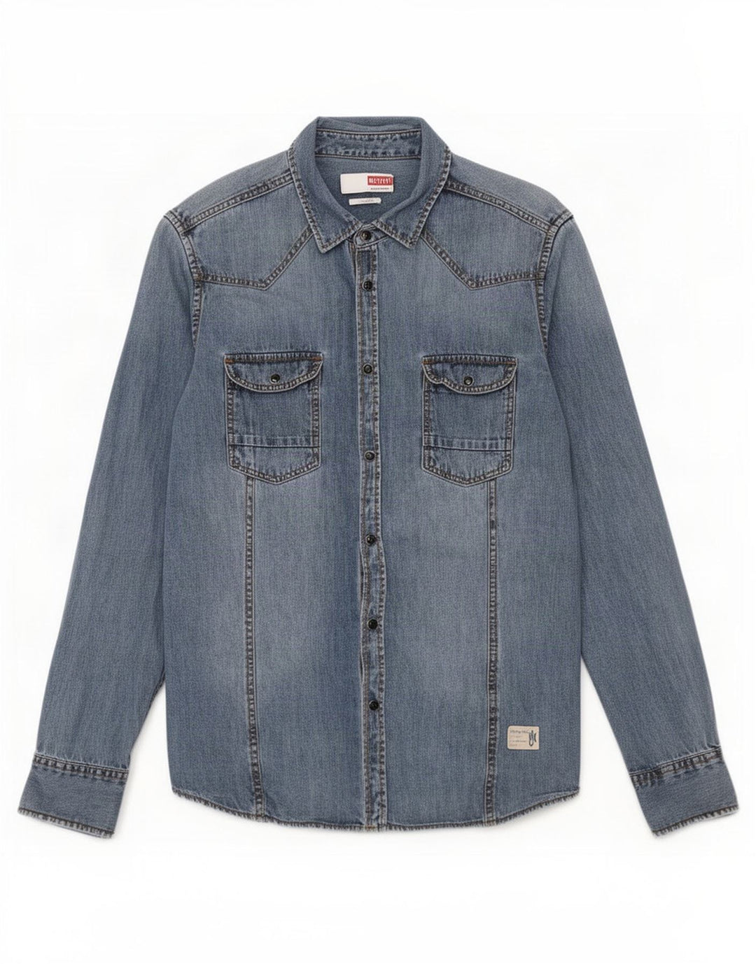 Mustang Herren-Jeanshemd in schmaler Passform aus mittelblauer Baumwolle