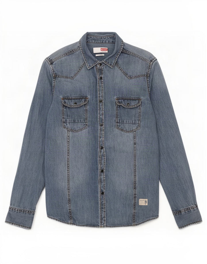 Mustang Herren-Jeanshemd in schmaler Passform aus mittelblauer Baumwolle