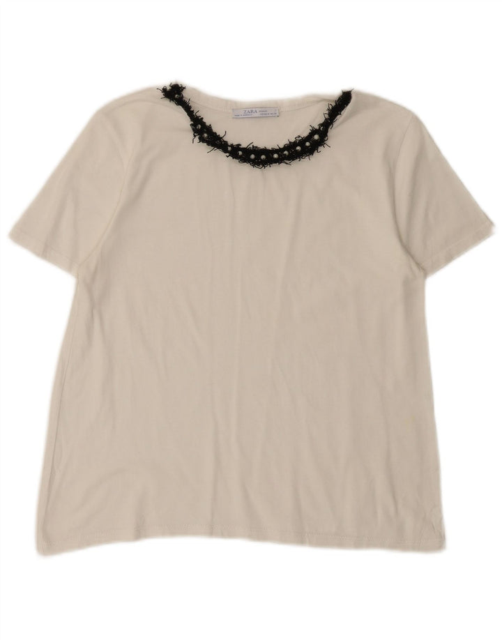 Zara Damen T-Shirt Top UK 12 Medium Weiß
