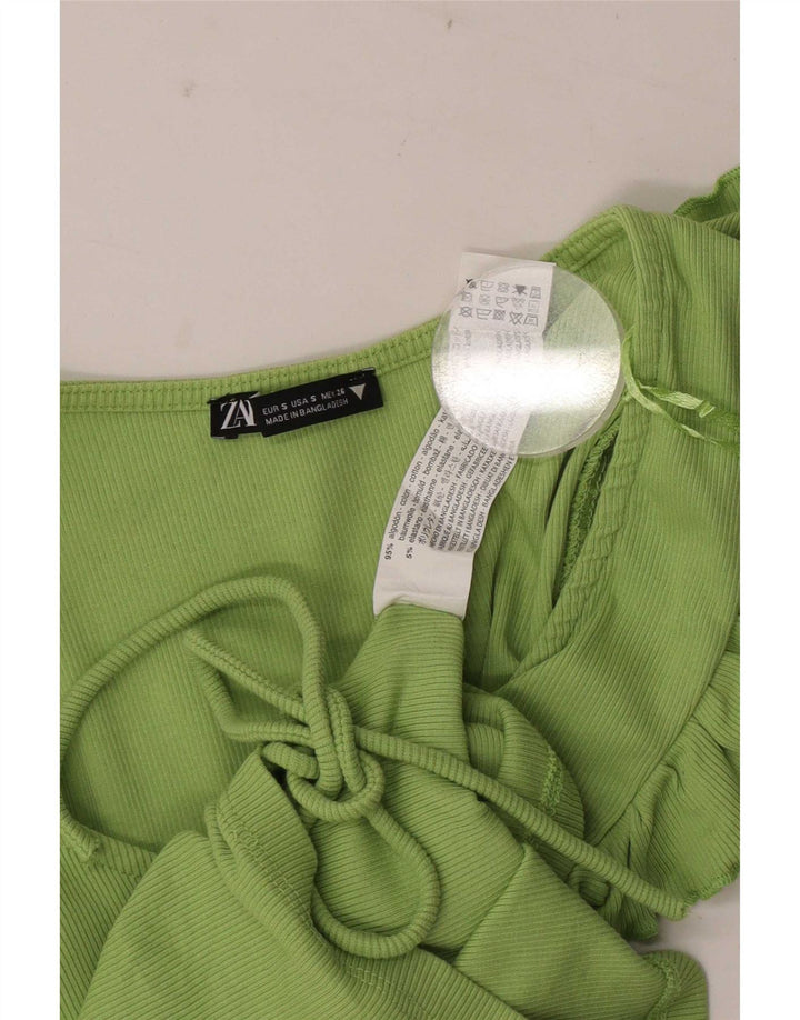 Zara Damen Crop Top UK 8 Small Grüne Baumwolle