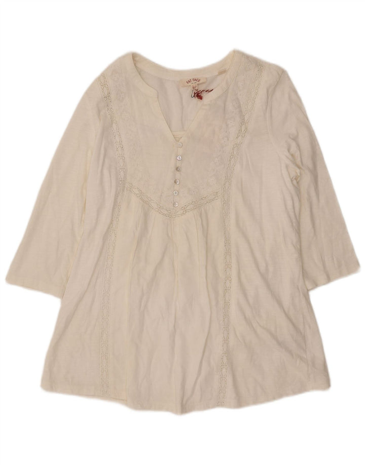 Fat Face Damen-Blusenoberteil mit 3/4-Ärmeln, UK-Größe 12, mittelweiße Baumwolle