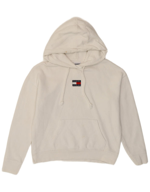 Tommy Hilfiger Damen-Pullover mit übergroßem Kapuzenpullover, Gr. 6, XS, weiße Baumwolle