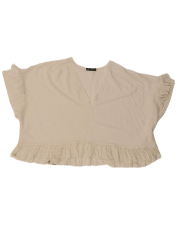 Übergroßes Crop-Blusenoberteil von Zara für Damen, UK 14, Mittel, gebrochenes Weiß