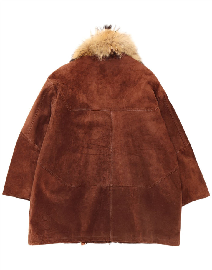 MICHEL Damen Übergroßer Wildleder-Windbreaker-Mantel IT 48 XL Braun