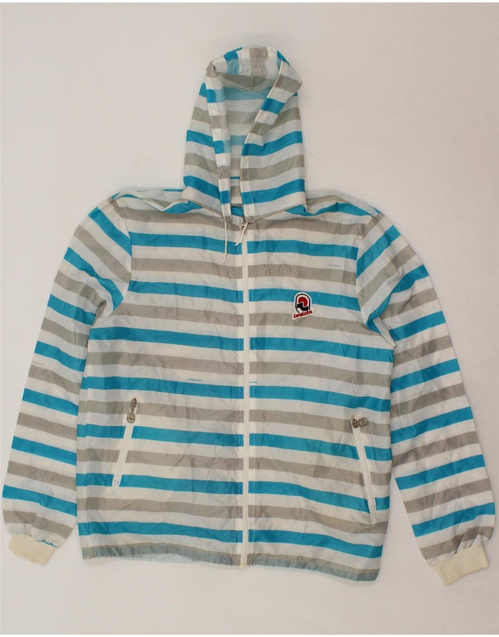 INVICTA Mens Hooded Rain Jacket UK 40 Large Blue Striped Polyester Vintage Invicta and Second-Hand Invicta from Messina Hembry 
