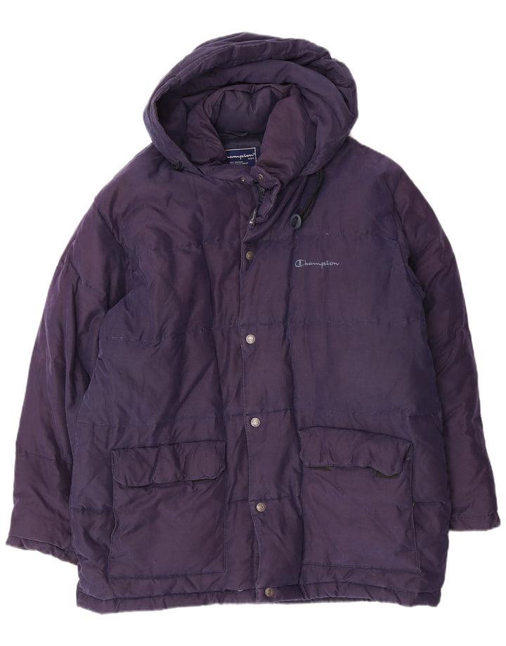 CHAMPION Wattierte Herrenjacke mit Kapuze, UK 38, mittelmarineblaues Nylon