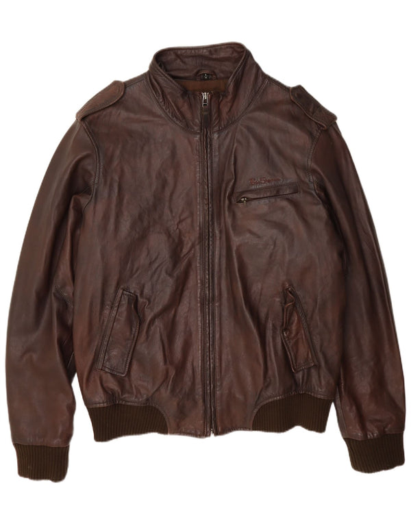 Ben Sherman Herren Militärlederjacke UK 42 XL Braun