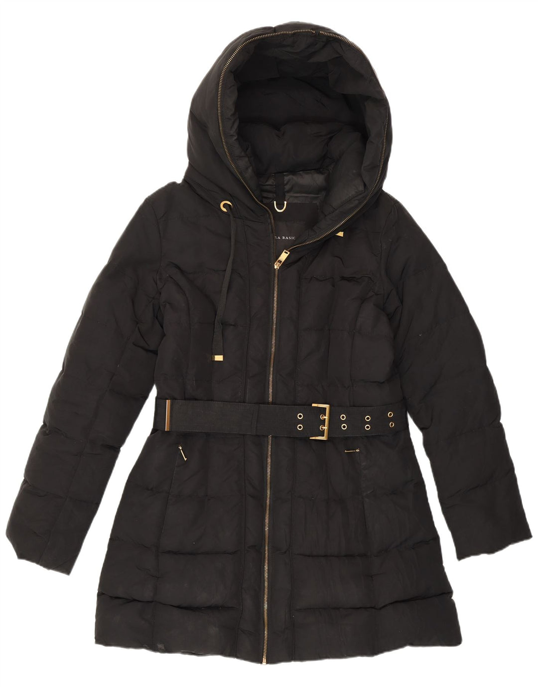 Zara Damen-Jacke mit Kapuze, gepolstert, UK 16, Größe L, Schwarz, Polyester
