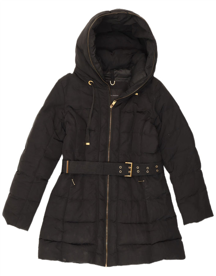 Zara Damen-Jacke mit Kapuze, gepolstert, UK 16, Größe L, Schwarz, Polyester