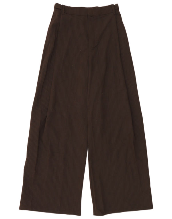 Zara Damen-Chinohose mit hoher Taille und weitem Bein, XS W24 L31, braune Nadelstreifen