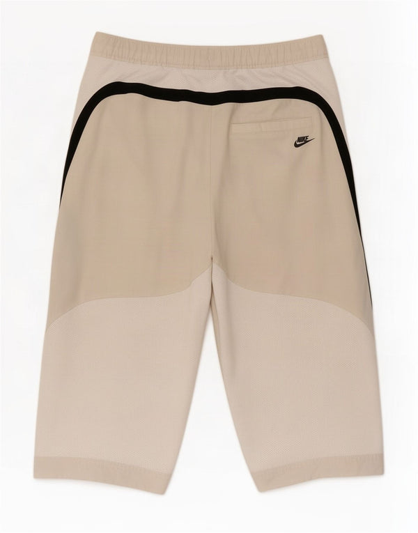 Nike Jungen-Bermuda-Sportshorts, 10–11 Jahre, beigefarbenes Farbblock-Polyester