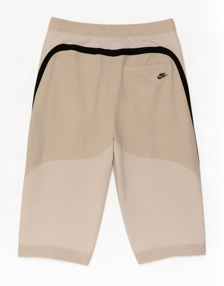 Nike Jungen-Bermuda-Sportshorts, 10–11 Jahre, beigefarbenes Farbblock-Polyester