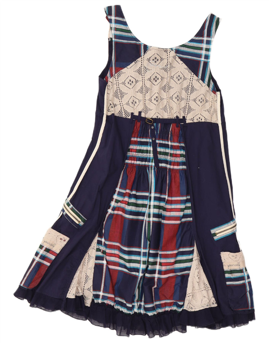 DESIGUAL Grafisches A-Linien-Kleid für Damen, EU 40, mittleres Marineblau, Patchwork